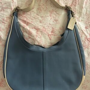 Coach Blue and Cream Leather Hobo Bag